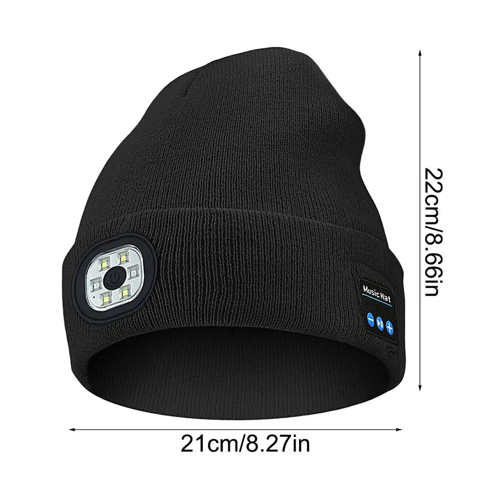 USB Rechargeable Headlamp Caps Wireless Music Beanie With Light & Wireless Bluetooths Headphones Night Lighted Hat Birthday Gift