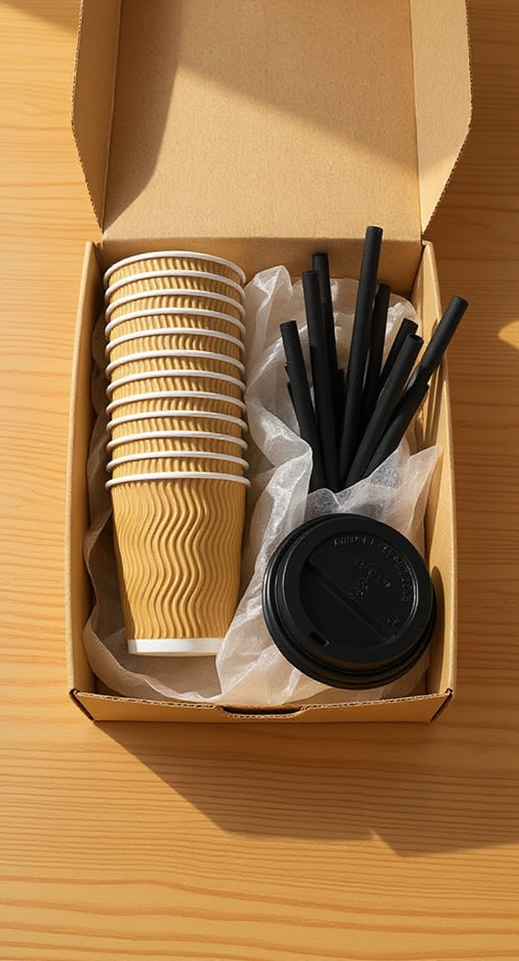 16 oz Insulated Disposable Coffee Cups with Lids & Straws - Champagne (50 Pack)