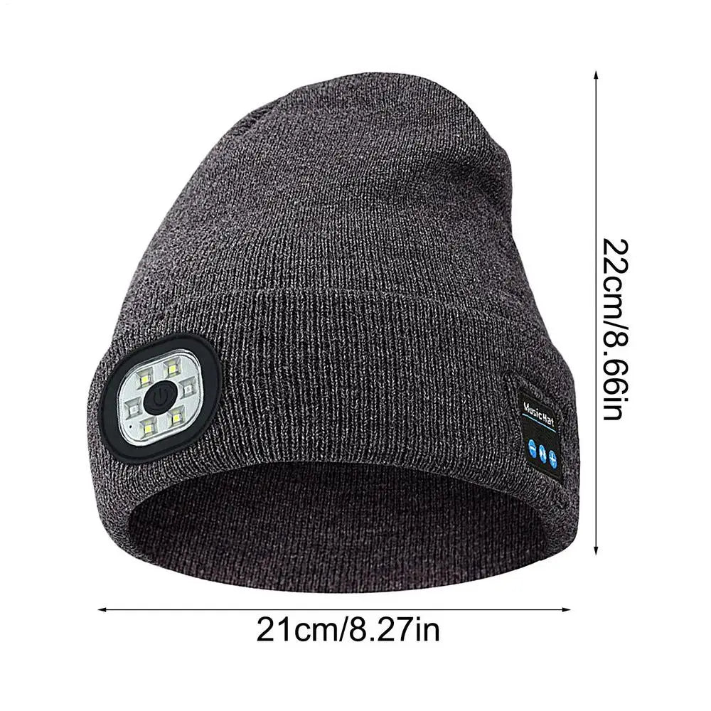 USB Rechargeable Headlamp Caps Wireless Music Beanie With Light & Wireless Bluetooths Headphones Night Lighted Hat Birthday Gift