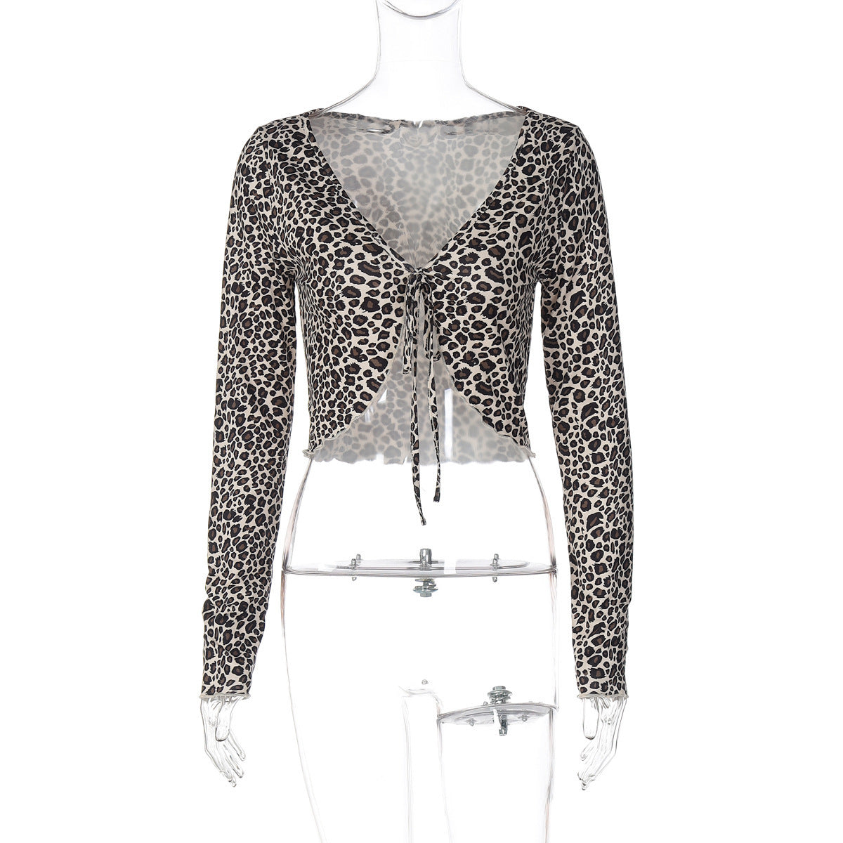 Fashion Sexy Cardigan Lace-up Leopard Print Long Sleeve Top