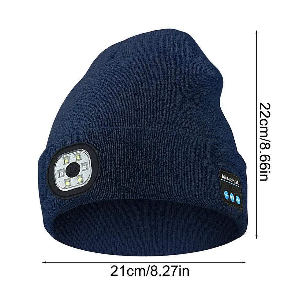 USB Rechargeable Headlamp Caps Wireless Music Beanie With Light & Wireless Bluetooths Headphones Night Lighted Hat Birthday Gift