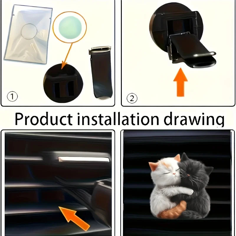 Cute cuddle cat perfume diffuser, car air freshener clip, car air conditioning vent decorate the car interior