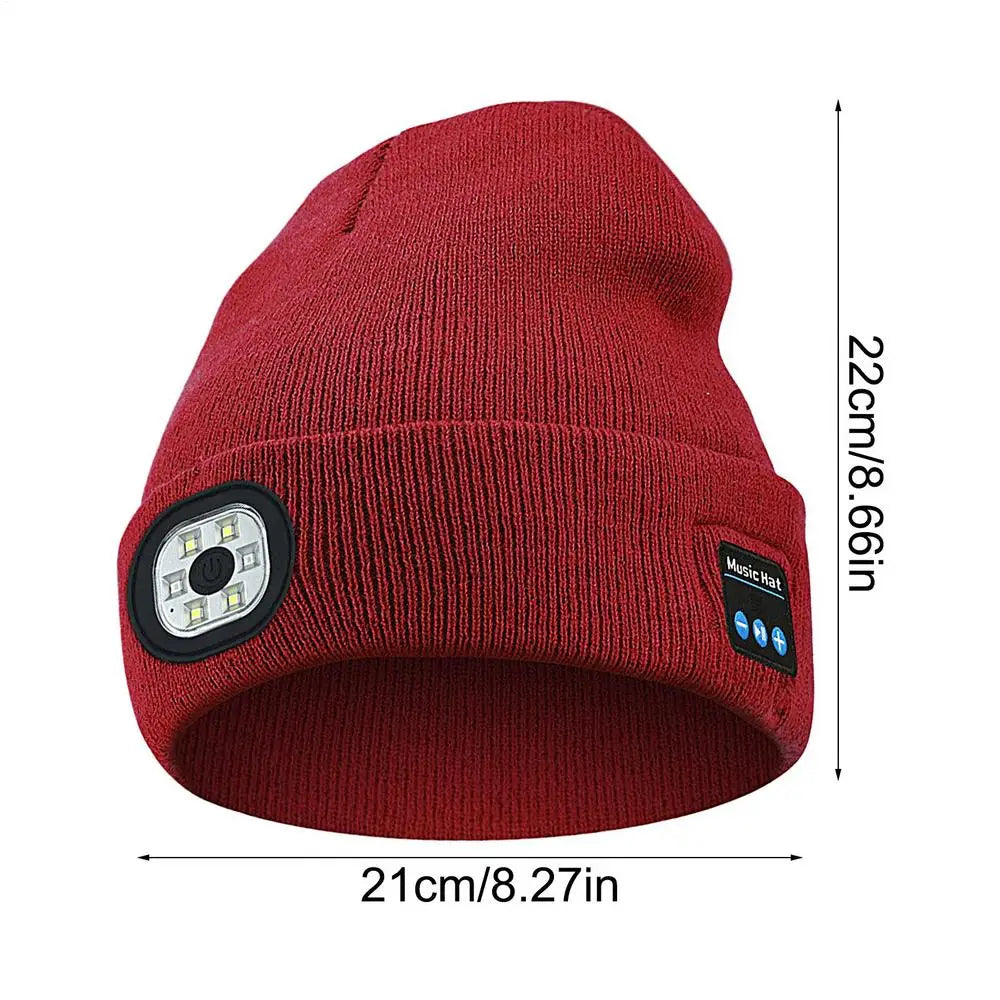 USB Rechargeable Headlamp Caps Wireless Music Beanie With Light & Wireless Bluetooths Headphones Night Lighted Hat Birthday Gift