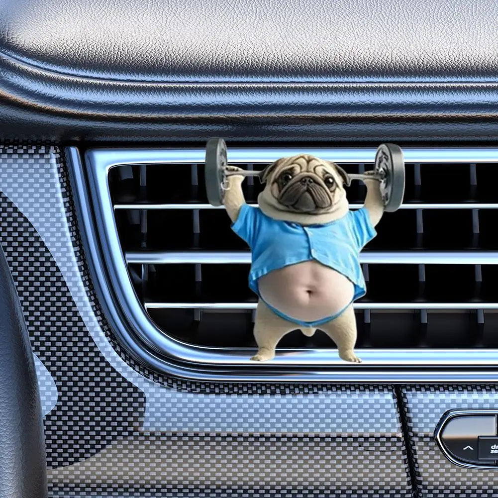 Cute Pug Acrylic Car Air Vent Fragrance Weightlifting Dog For Car Vent Aromatherapy Perfume Diffuser Fashion Interior Decor