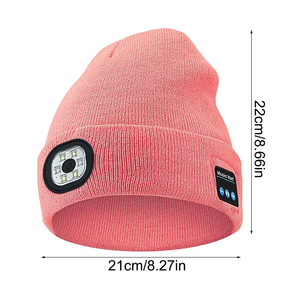 USB Rechargeable Headlamp Caps Wireless Music Beanie With Light & Wireless Bluetooths Headphones Night Lighted Hat Birthday Gift