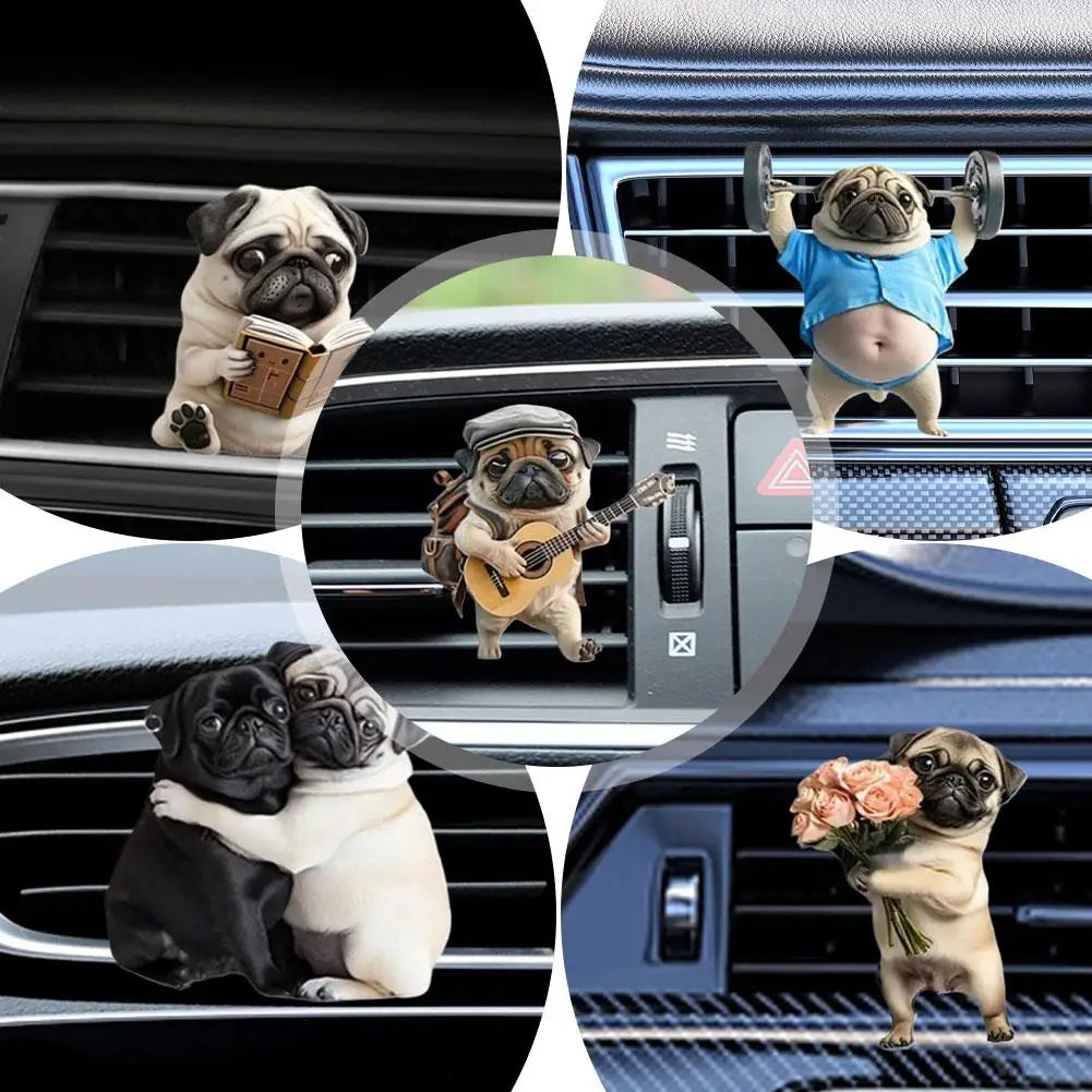 Cute Pug Acrylic Car Air Vent Fragrance Weightlifting Dog For Car Vent Aromatherapy Perfume Diffuser Fashion Interior Decor
