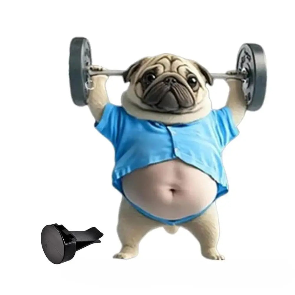 Cute Pug Acrylic Car Air Vent Fragrance Weightlifting Dog For Car Vent Aromatherapy Perfume Diffuser Fashion Interior Decor