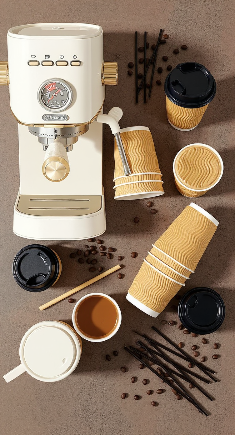 16 oz Insulated Disposable Coffee Cups with Lids & Straws - Champagne (50 Pack)