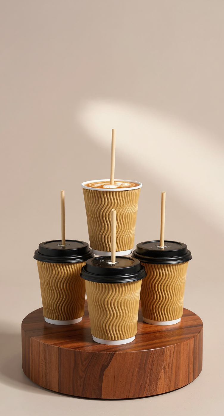 16 oz Insulated Disposable Coffee Cups with Lids & Straws - Champagne (50 Pack)