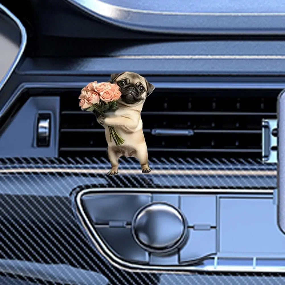 Cute Pug Acrylic Car Air Vent Fragrance Weightlifting Dog For Car Vent Aromatherapy Perfume Diffuser Fashion Interior Decor