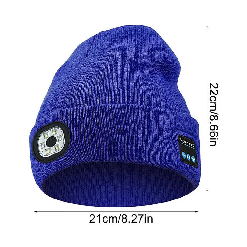 USB Rechargeable Headlamp Caps Wireless Music Beanie With Light & Wireless Bluetooths Headphones Night Lighted Hat Birthday Gift