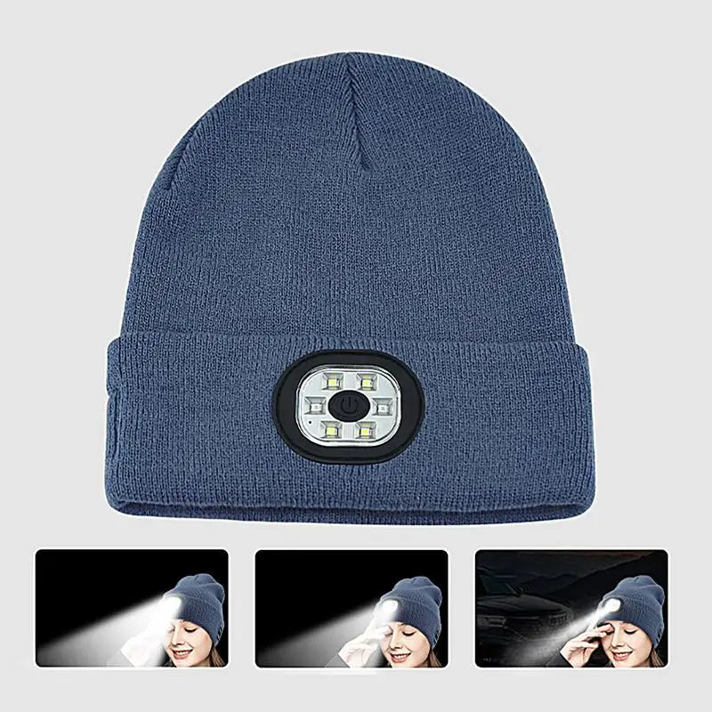 USB Rechargeable Headlamp Caps Wireless Music Beanie With Light & Wireless Bluetooths Headphones Night Lighted Hat Birthday Gift