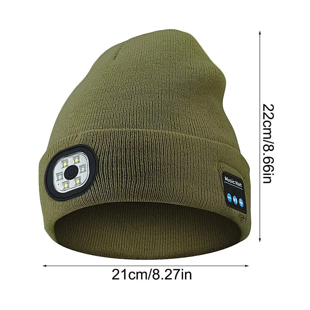 USB Rechargeable Headlamp Caps Wireless Music Beanie With Light & Wireless Bluetooths Headphones Night Lighted Hat Birthday Gift