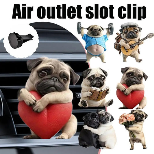 Cute Pug Acrylic Car Air Vent Fragrance Weightlifting Dog For Car Vent Aromatherapy Perfume Diffuser Fashion Interior Decor