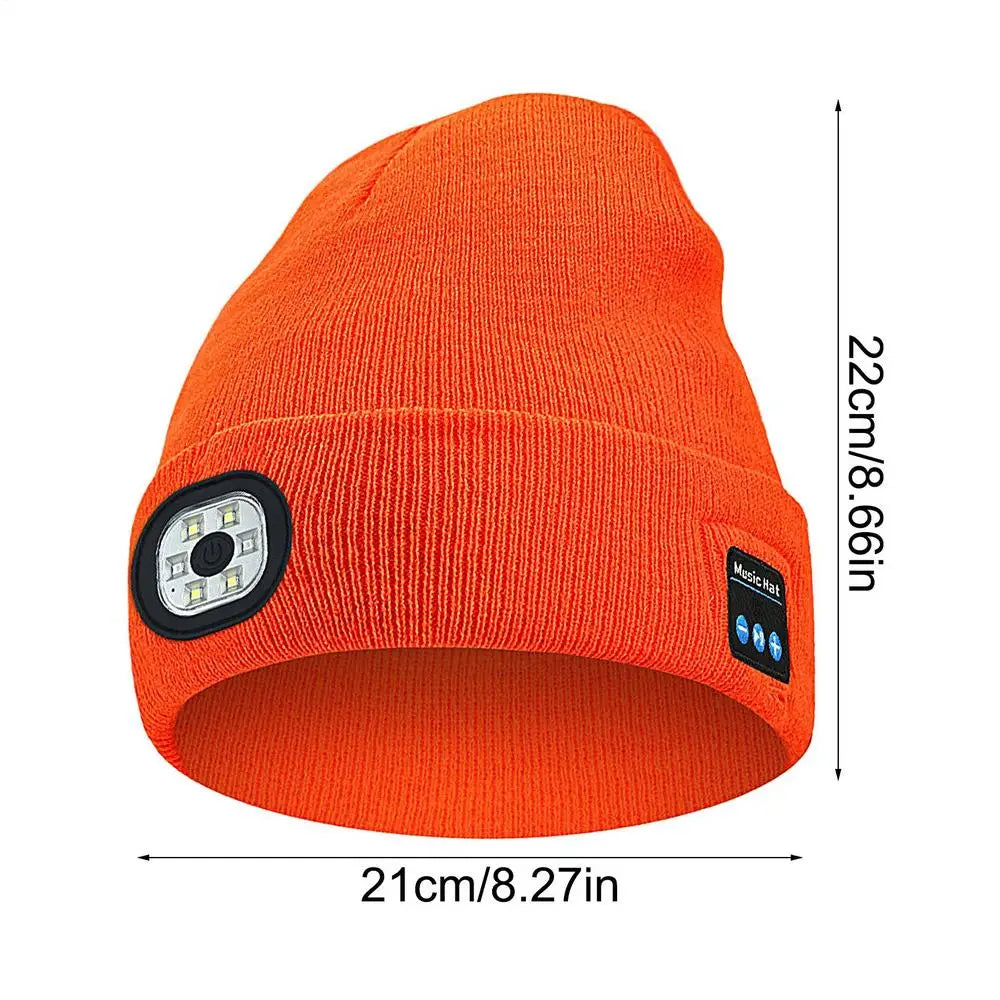USB Rechargeable Headlamp Caps Wireless Music Beanie With Light & Wireless Bluetooths Headphones Night Lighted Hat Birthday Gift