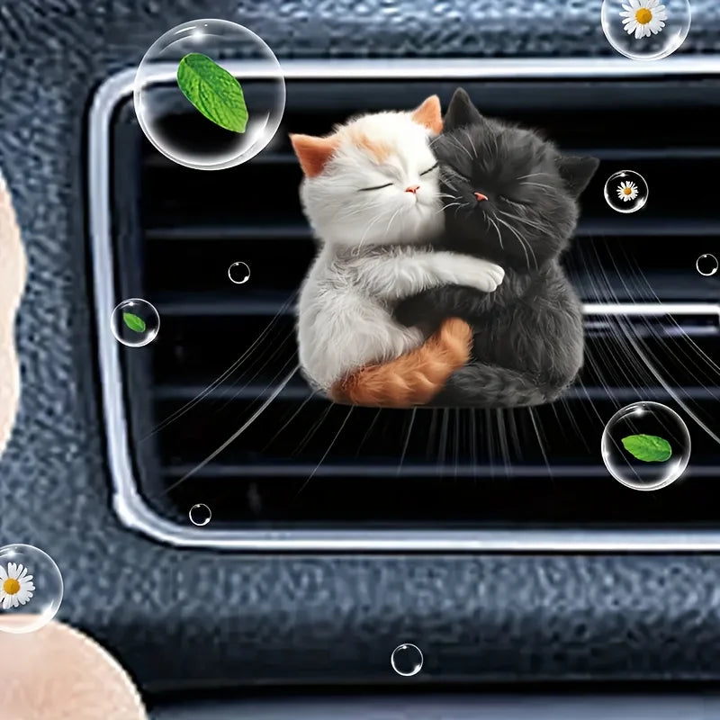 Cute cuddle cat perfume diffuser, car air freshener clip, car air conditioning vent decorate the car interior