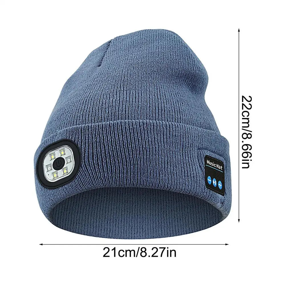 USB Rechargeable Headlamp Caps Wireless Music Beanie With Light & Wireless Bluetooths Headphones Night Lighted Hat Birthday Gift